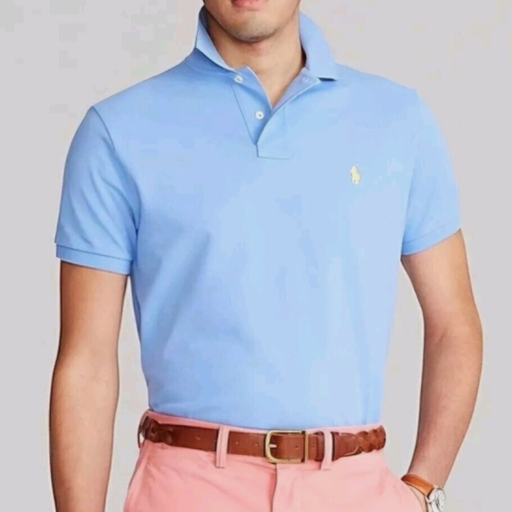 Polo Ralph Lauren Men's Classic Fit Medium Cotton Short Sleeve Light Blue Shirt